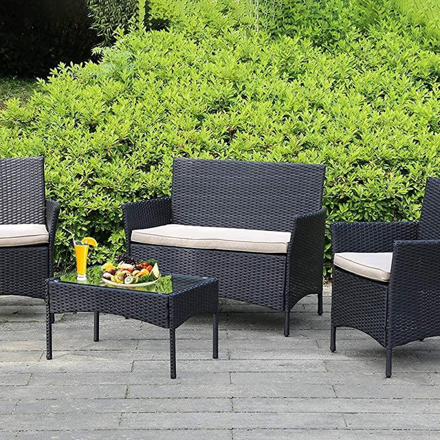 Outdoor Patio Furniture Sets 4 Pieces Patio Set Rattan Chair Wicker Sofa Conversation Set Patio Chair for Backyard Lawn Porch Poolside Balcony Garden Furniture Sets with Coffee Table