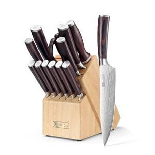 PAUDIN Kitchen Knife Set with Block, 14 Pieces