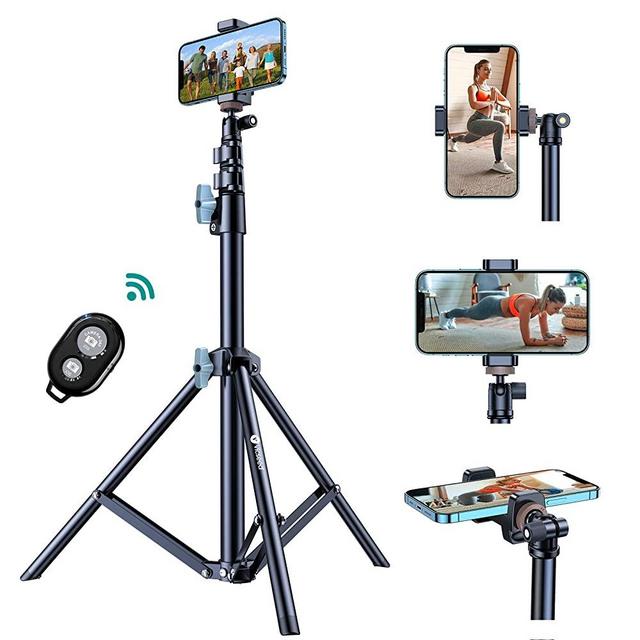60'' Phone Tripod, VICSEED Universal Phone Tripod Stand with Bluetooth Remote, Tripod for iPhone Heavy Duty Fully Adjustable Fits iPhone 12 Pro Max Mini 11 Xs, Samsung Note 20 S20 Plus and All Phones