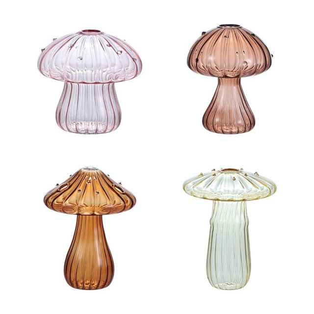 BlogBlog Glass Mushroom Vase, Mini Mushroom Vase, Flower vase, Creative Mushroom Glass Vase Plant Hydroponic Art Plant Table Vase (4 Color)
