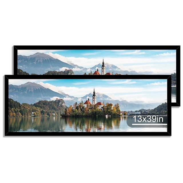 Hongkee 13x39 Puzzle Frame 2 Packs, Real Glass and Black Wood Frame, Display Panoramic 13 x 39 Picture Frames - Horizontal or Vertical Wall Mounting