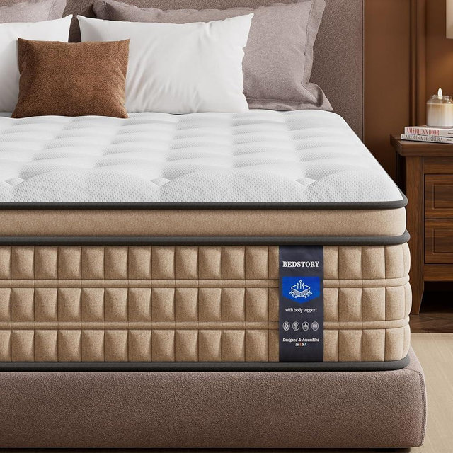 BedStory 14 inch Medium Firm Queen Mattress - Pain-Relieving Hybrid Mattress for Extra Lumbar & Hip Support - Queen Bed in a Box - 365-Night Trial - No Odor, Fiberglass-Free, CertiPUR-US Certified