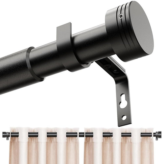 Curtain Rod Black, 18 to 48 Inch Bedroom Curtain Rods for Windows, Window Curtain Rod with Easy Installation