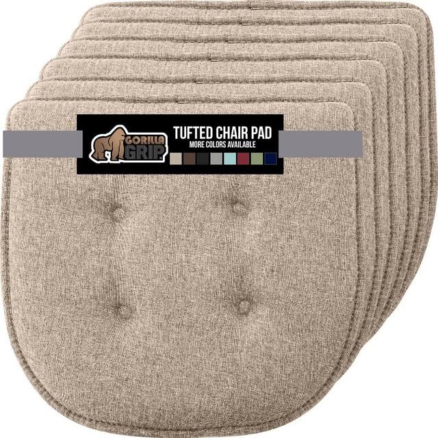 Gorilla Grip Tufted Memory Foam Chair Cushions, Set of 6, Comfortable Seat Cover Cushion, Thick Durable and Washable Slip Resistant Pads for Dining Room Chairs, Office Desk, Kitchen Table, 16x17 Beige