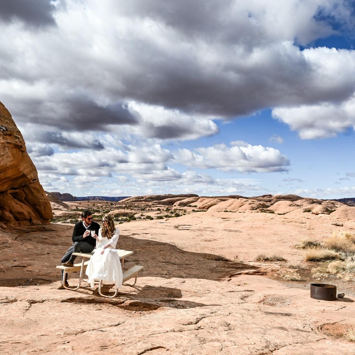 2025: Daveed playing around with his camera as we shot engagement photos in the Sand Flats area near Moab, Utah.