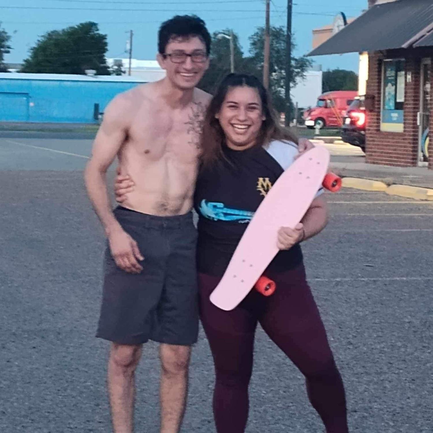 Arnold surprised Tracy with a pink Penny skateboard on July 5th 2024 and began teaching her to skateboard.