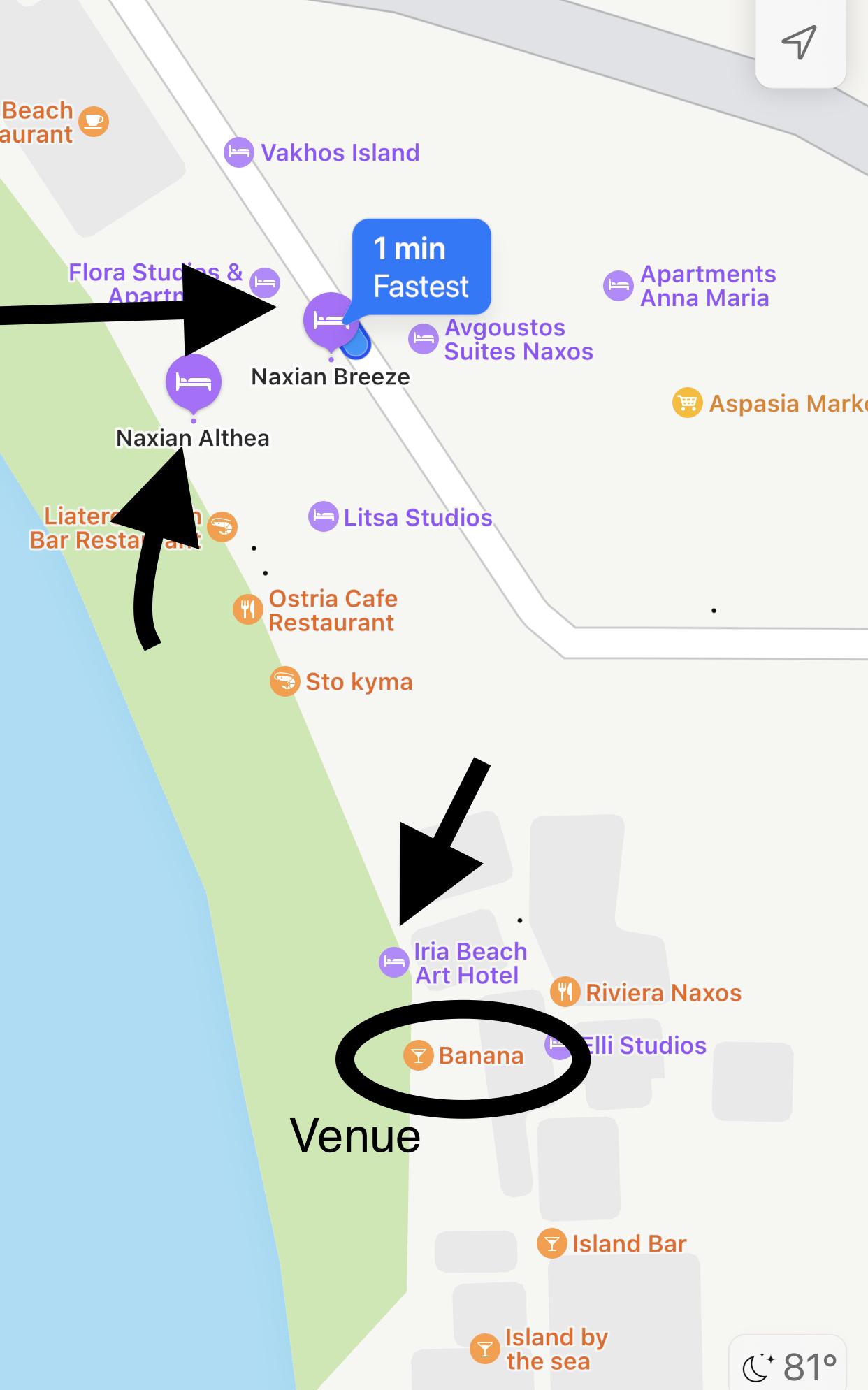 Hotels from Venue. All within .2 miles and less. Also on the beach :)