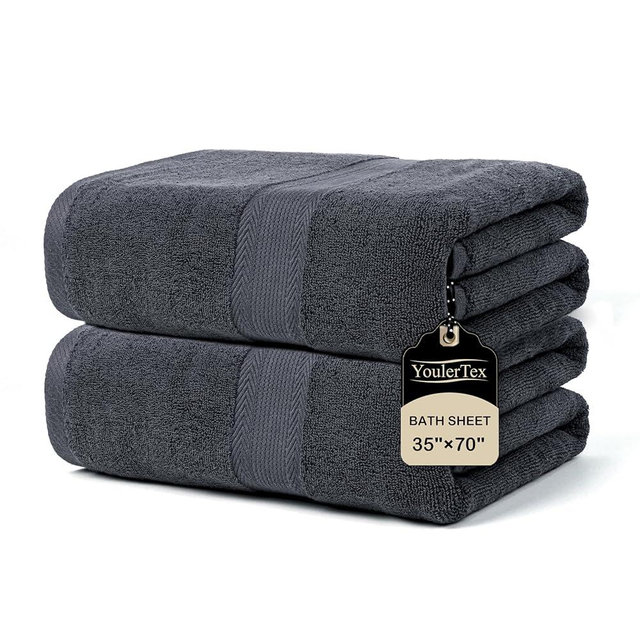 Jumbo Bath Towel Sheet Set: 2 Pcs 35X70 Cotton Luxury Extra Large Bath Sheets - Highly Absorbent Ultra Soft Quick Dry Oversized Lightweight Shower Towels for Adults Hotel Machine Washable (Dark Gray)