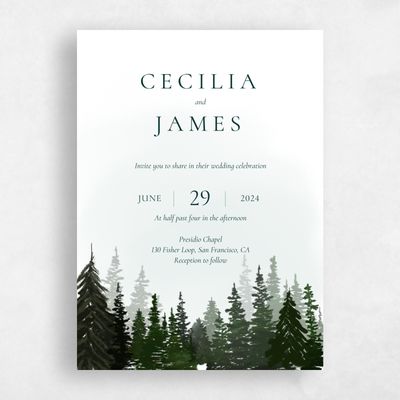 Dark Forest, Green Wedding Invitation - Bridlewood Portrait