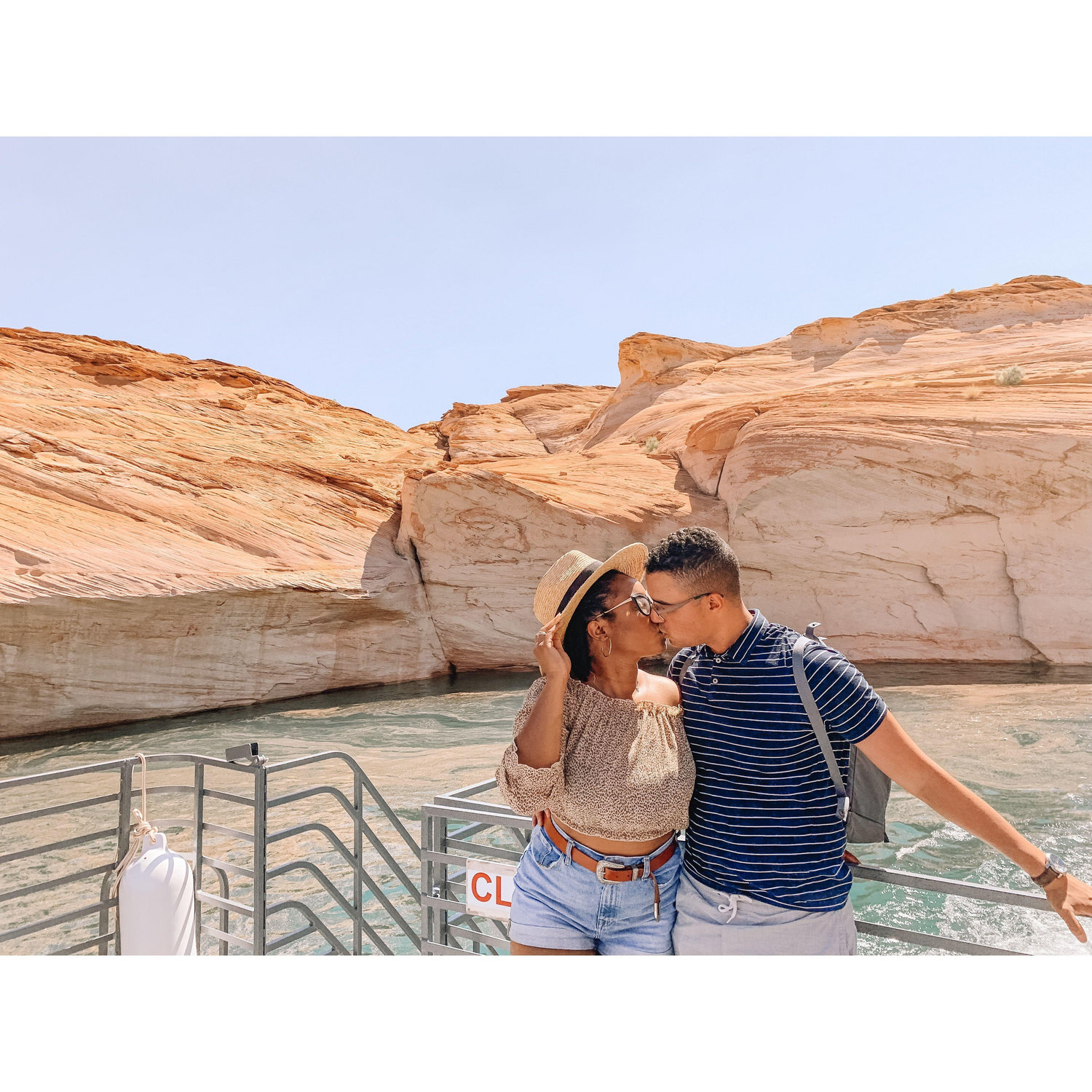 Kevin and Déja soaking up the sun at Lake Powell—a stunning stop on their two-week West Coast road trip, which kicked off the day after their college graduation and spanned from Santa Fe to Los Angeles.