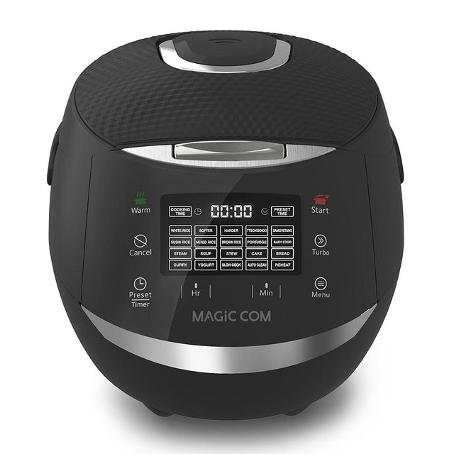 MAGiC COM rice cooker, 10Cup(Uncooked) 20cup(Cooked) Family-Sized with 15Pre-Set Menus, Steamer with Non-Stick Inner Pot, Delay Timer & Keep Warm, One Touch Cooking & Auto Clean, Dishwasher Safe/Black