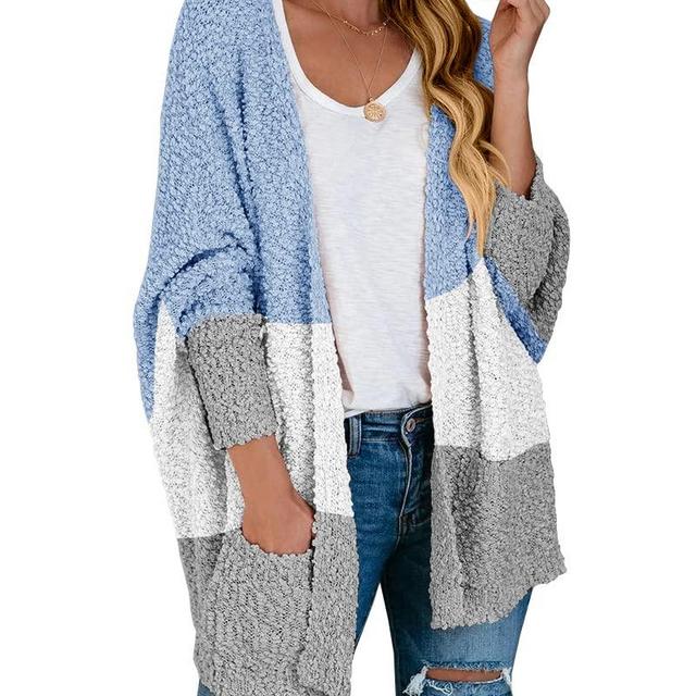 Saodimallsu Women's Chunky Popcorn Cardigan Oversized Open Front Boyfriend Batwing Long Sleeve Fuzzy Knit Sweaters