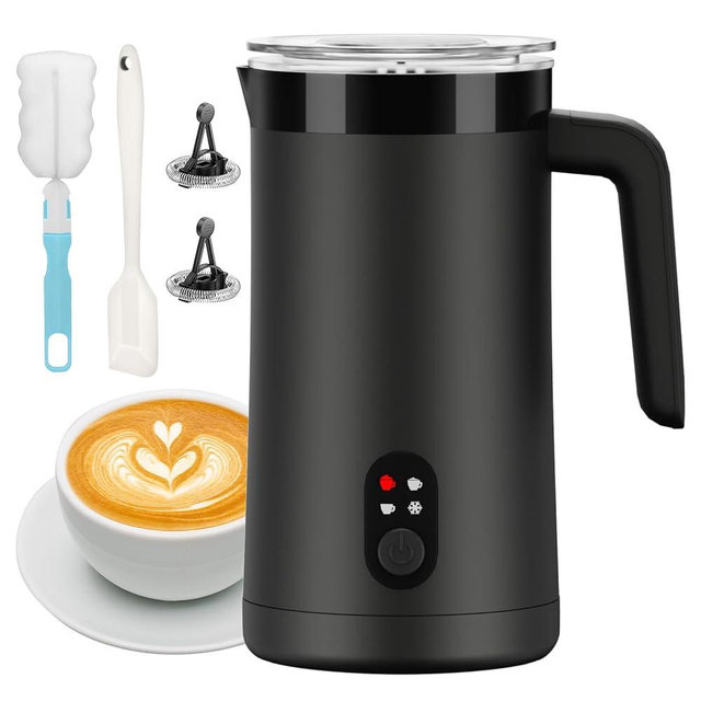 CookSwift Milk Frother, 4-in-1 Electric Milk Steamer and Frother, 13.5oz/400ml Automatic Large Capacity Warm and Cold Foam Maker, Milk Warmer and Coffee Frother for Latte, Cappuccino, Macchiato(Black)