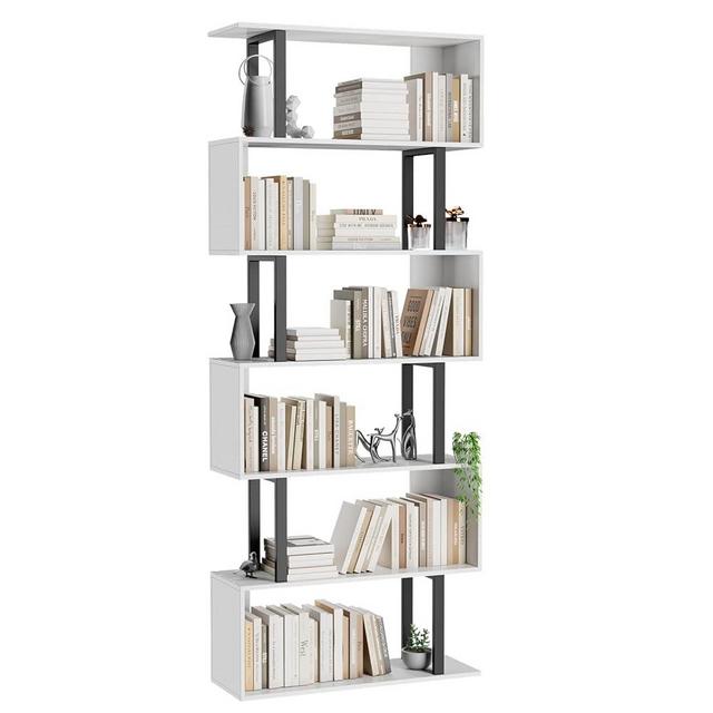 Gadroad Bookcase, 6-Tier Bookshelf, Display Shelf and Room Divider, Freestanding Decorative Storage Shelving (White, 6 Tier)