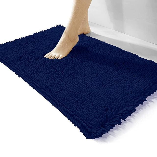 Luxury Chenille Bathroom Rug,Extra Soft and Cozy, Non-Slip,Super Absorbent Water, Machine Wash Dry, Shaggy Chenille Bath Mats for Bathroom Bedroom,15x23 inches,Navy