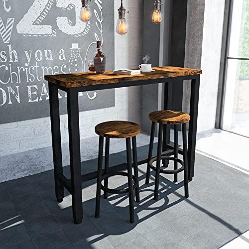 HOOSENG Bar Table Set-3PCS Round Kitchen Counter-DiningTable with 2 Stools, for Home-Farmhouse-Restaurant-Cafe-Kitchen-Dining, Artificial Wood Top & Sturdy Steel Frame, Rustic Brown (39'' Bar Table)