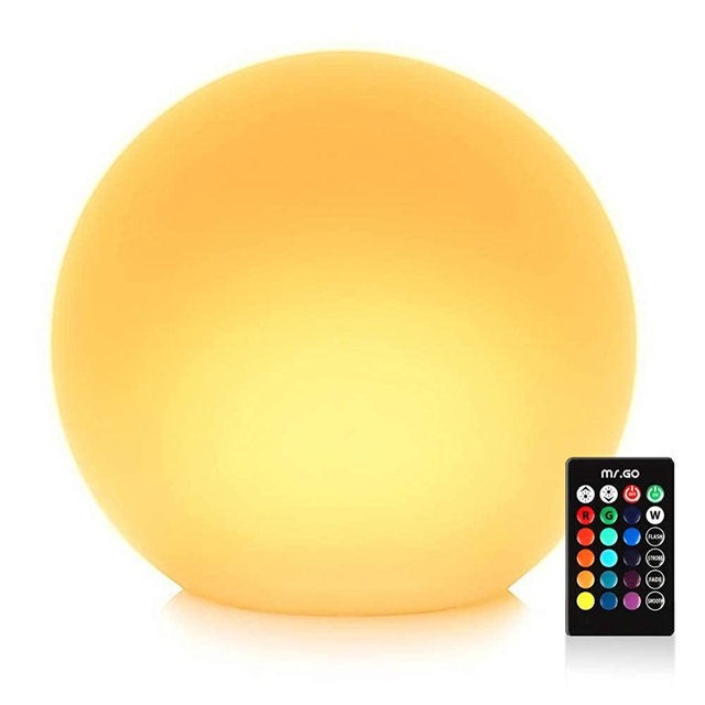 Mr.Go 14-inch Multi-Function Color Changing LED Ball Light Orb in White, Sturdy Waterproof Rechargeable, Wireless w/ Remote Control Beautiful Light Effect, Subtle Ambient Lighting Relaxing Mood Lamp