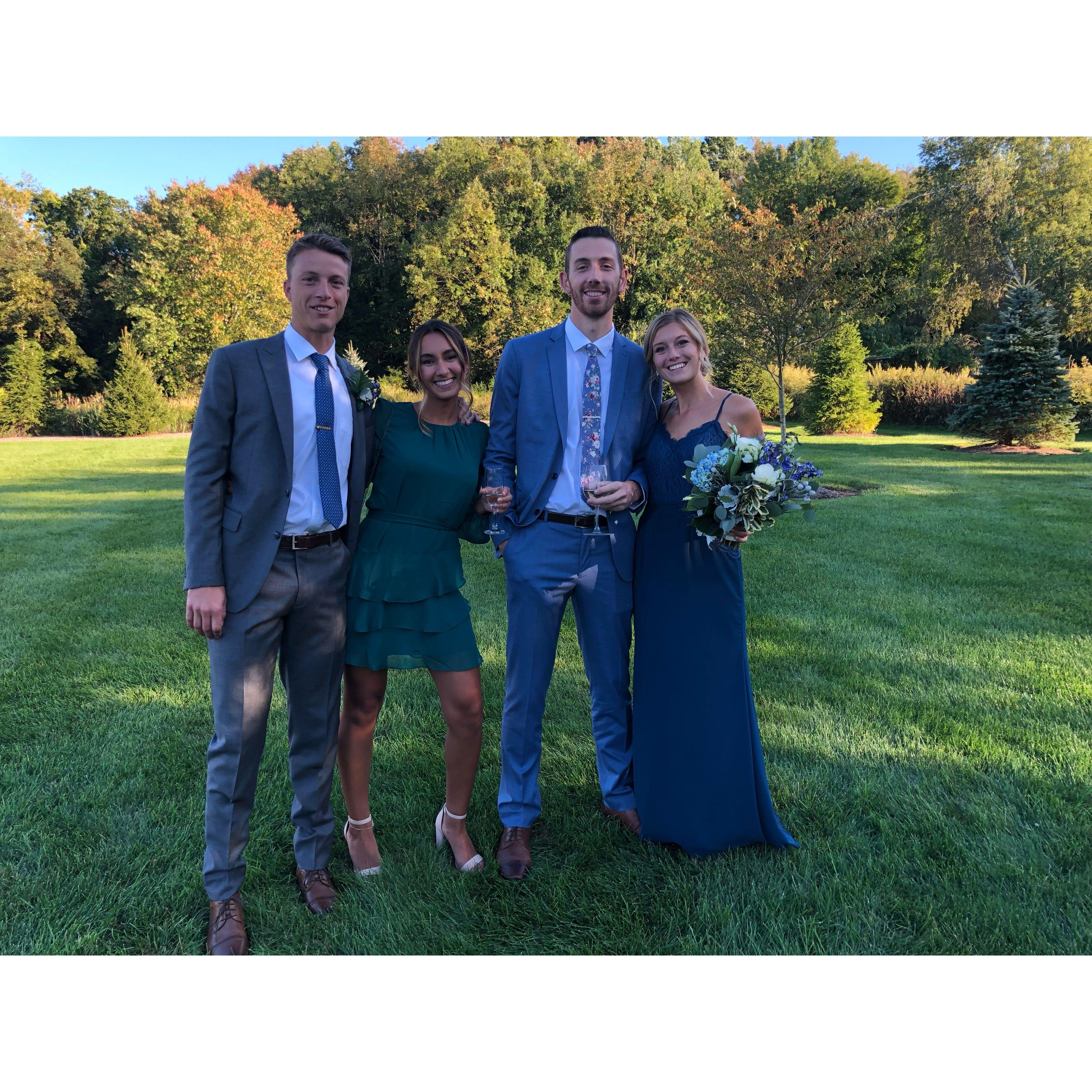 Ed (Kat's brother), Rachel (Ed's girlfriend), Brandon + Kat celebrating Matt (Kat's oldest brother) + Sam's wedding!!