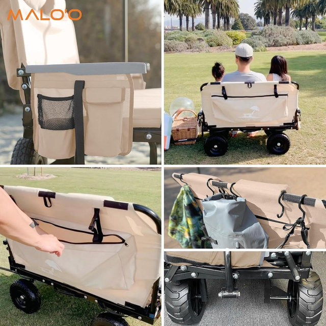 The Lounge Wagon – The Only Wagon that Converts into a 2-Person Chair - 3-in1 cart - Included Cargo net- Ultimate Beach Wagons– Beach Chairs for Adults – Sports Wagon(Umbrella Sold Separately), Beige