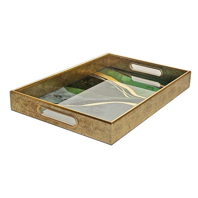Serving Tray –Coffee Table Tray –Elegant Decorative Tray –PS and Printed Glass Table Tray –Practical and Sturdy Design –Easy to Clean and Washable –Ideal for Coffee,Breakfast,Dessert