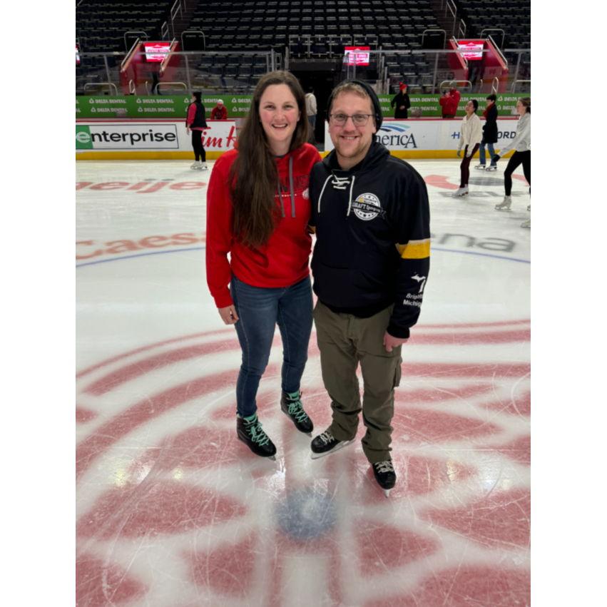 Enjoying an open skate at Little Caesars arena in Detroit where the Redwings play.