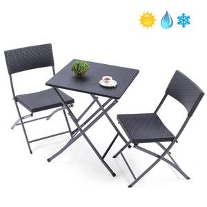 TAVR Outdoor PE Rattan Furniture Foldable Patio Square Table and Chairs, Small Garden 3-Piece Bistro Set, All Weather Resistant Resin Wicker,Black,CH1004