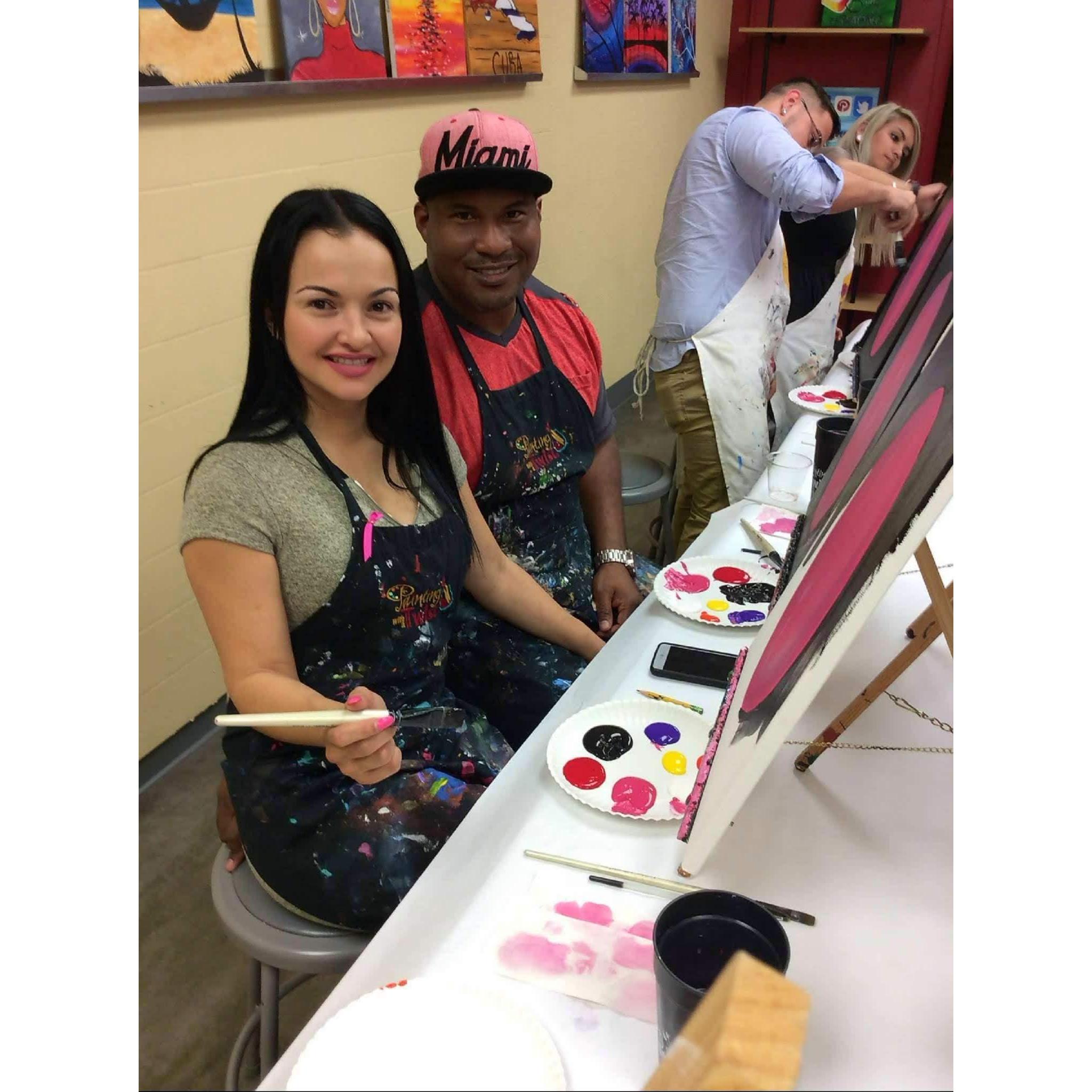 This was an awesome surprise. He took me to "Painting with a Twist".  He is actually really good at drawing. As for me, I still draw stick figures! lol