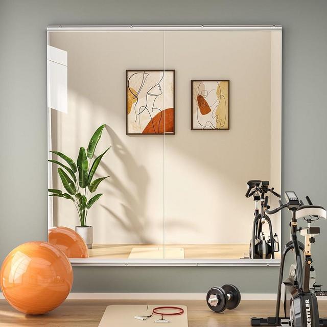 Hasipu Home Gym Mirror 48"x24"-2 PCS Large Full Body Mirror for Yoga, Large Wall Mirror Full Length for Fitness, Garage, Dance Studio, 0.16in Tempered Glass Frameless Mirror-UL