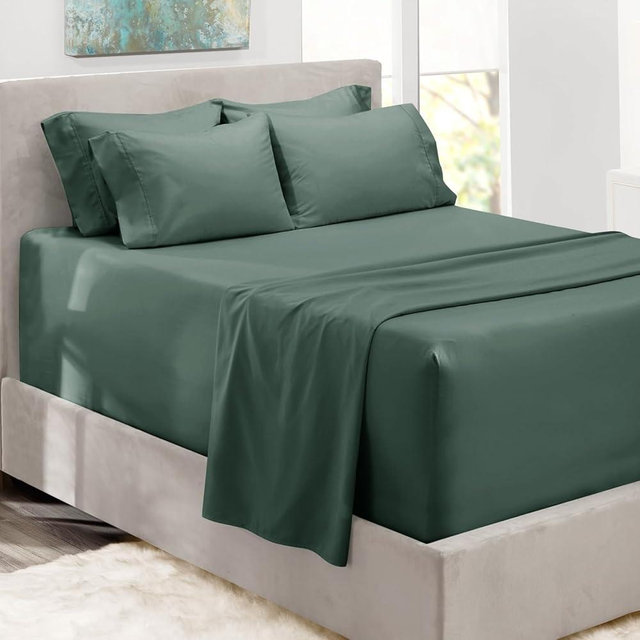 Hearth & Harbor Extra Deep Pocket Queen Sheets - Fits Mattress 18-24 Inches - 6 Piece Set - Forest Green