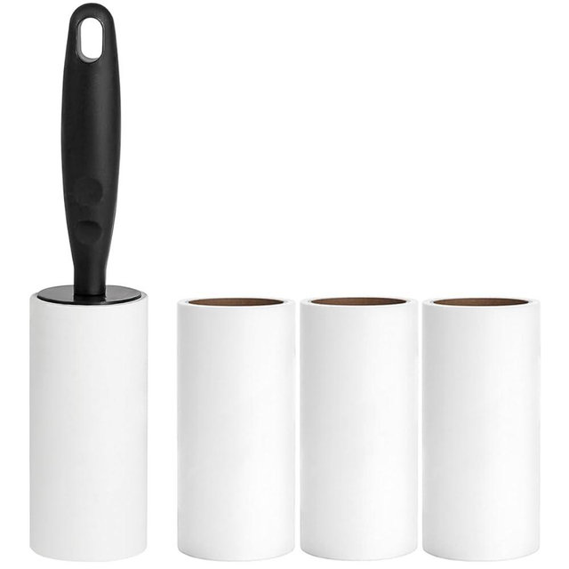 Lint Roller for Clothes Extra Sticky Pet Hair Removal Roller with Refills, Refillable Handle with 4 Sticky Rolls (Black Stick)