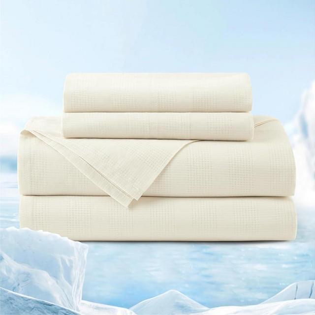Bedsure Cooling Sheets for Hot Sleeper, Lyocell Cotton Queen Size Sheets, Temperature Regulating & Breathable Bed Sheets with Deep Pocket, 4 Pieces Soft Queen Sheets- Grey- Ivory