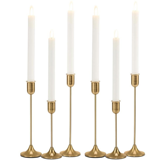 Candlestick Holders, Taper Candle Holders Set of 6, Vintage Gold Candle Sticks Holder Decor for Table Centerpiece, Fireplace Mantel, Weddings & Housewarming Décor with Gift Box
