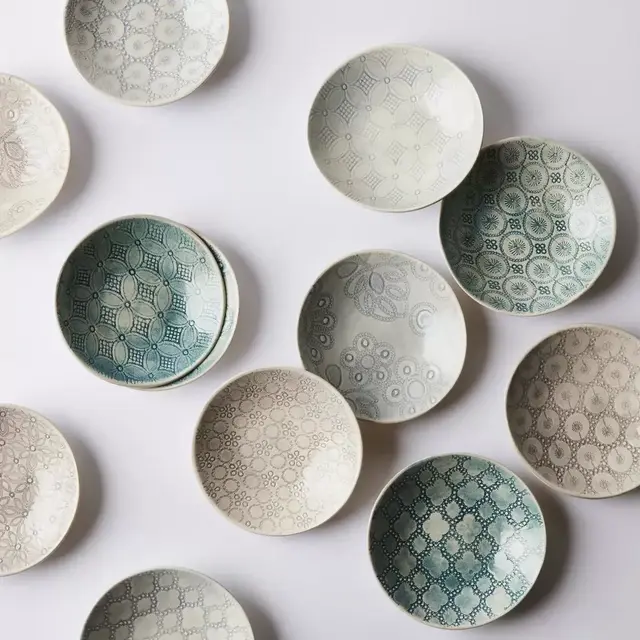 Handmade Mixed Patterned Snack Dishes (Set of 4), by Wonki Ware