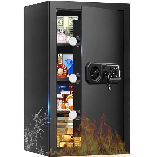 5.2 Cuft Large Safes for Home Use Water and Fireproof, Digital Security Fire Safe Box with Programmable Keypad, Spare Keys & Removable Shelf, Anti-Theft Document Safe for Money, Medicine and Valuables