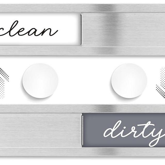 SimplyNeat Stainless Steel Dishwasher Magnet Clean Dirty Sign - Clean/Dirty Magnetic Signs That Says Clean & Dirty for Home or Kitchen - Optional Adhesive for Non-Metal Surfaces - Millennial Gray and White