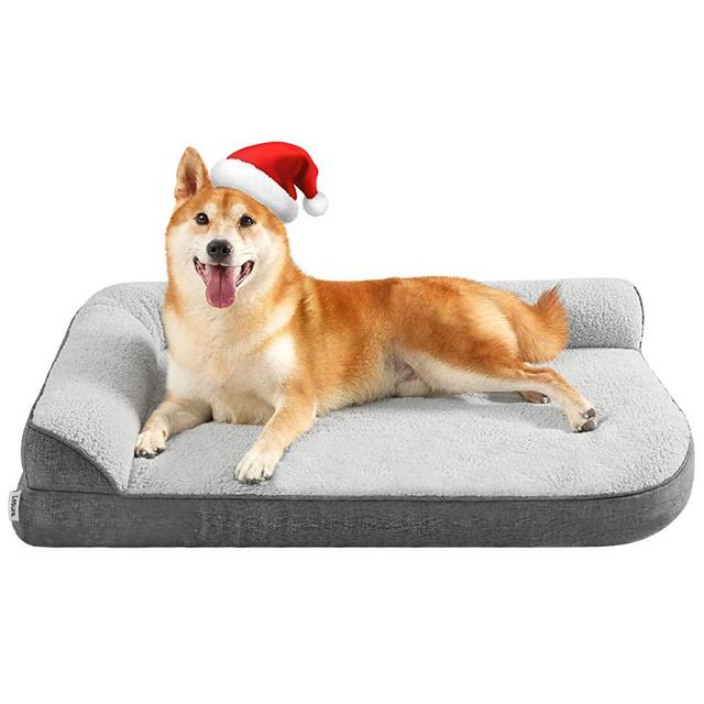 Lesure Orthopedic Dog Bed for Large, Medium and Small Dogs with Waterproof Liner - Washable Dog Beds with Removable Cover - L Chaise Pet Sofa Beds with Cozy Faux Fur Linen Fabric