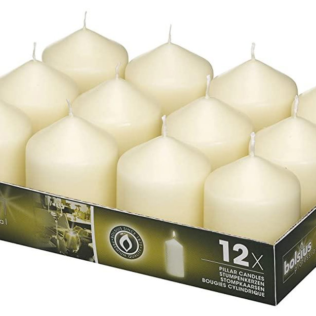 BOLSIUS Set of 12 Ivory Pillar Candles - 2.5-x3-inch Unscented Candle Set - Dripless Clean Burning Smokeless Dinner Candle - Perfect for Wedding Candles, Parties and Special Occasions