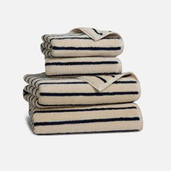 Brooklinen | Super-Plush Turkish Cotton Bath Towel Bundle | Striped Midnight Navy