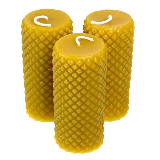 Alternative Imagination Package of 3 Diamond Pillar Candles, Hand Poured with Pure Beeswax