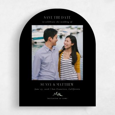 Black Arch Wedding Save the Date - Clairemont Photo