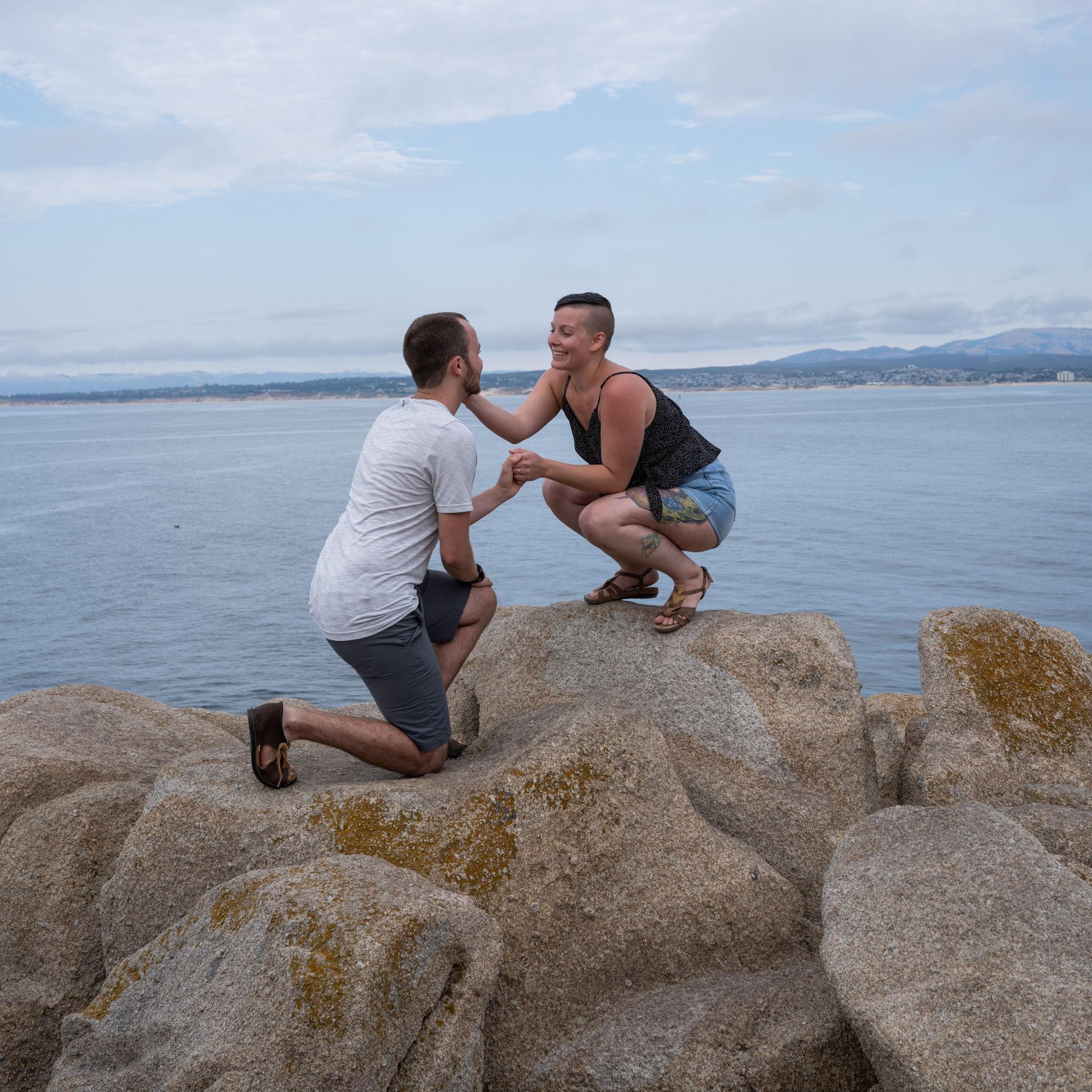Another in our series of iconic proposal photos, this one was taken at a place in California called "Lover's Point!"