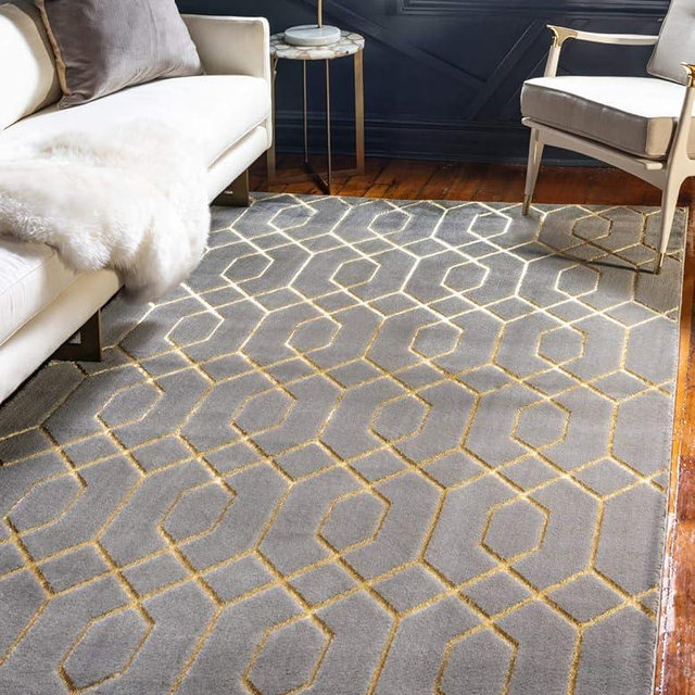 Unique Loom Marilyn Monroe Glam Collection Area Rug - Trellis (9'x 12' Rectangle, Gray Gold/ Gold)