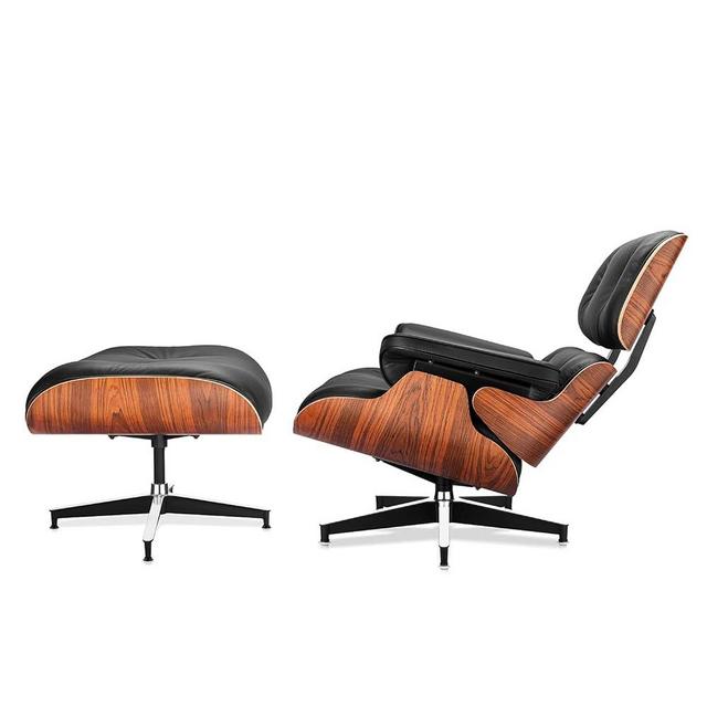 NZPOST Top Black Grain Leather, Mid Century Chaise Lounge Chair and Ottoman, Modern Chair Classic Design, Palisander Wood, Heavy Duty Base Support for Living Room Office