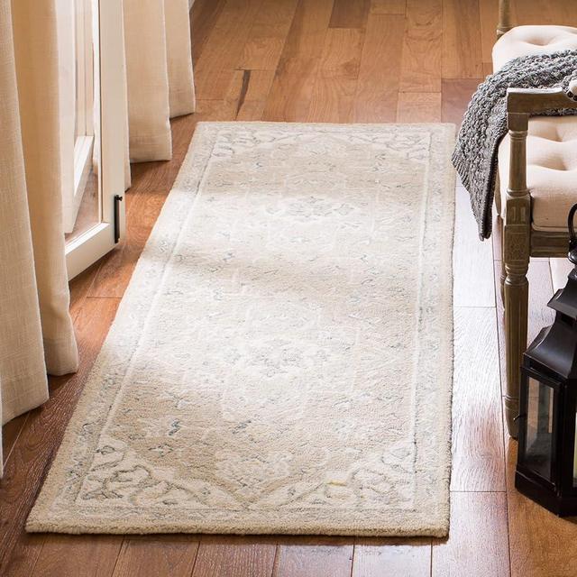 SAFAVIEH Micro-Loop Collection 2'3" x 9' Light GreyIvory MLP505F Handmade Medallion Premium Wool Entryway Foyer Living Room Kitchen Runner Rug