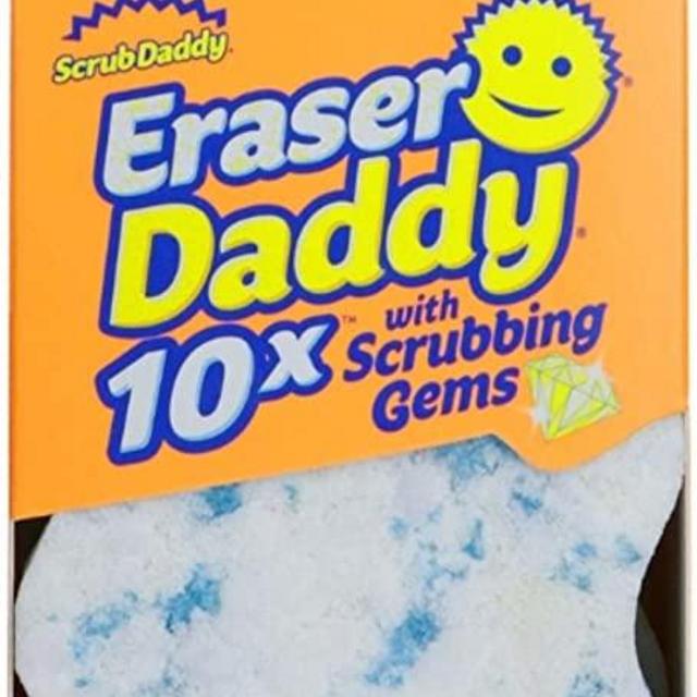 Scrub Daddy Melamine Eraser Sponge - Eraser Daddy 10x with Scrubbing Gems - Dual Sided Water Activated Scrubber & Eraser, Durable, Soft in Warm Water, Firm in Cold, Multisurface, Deep Cleaning 3ct
