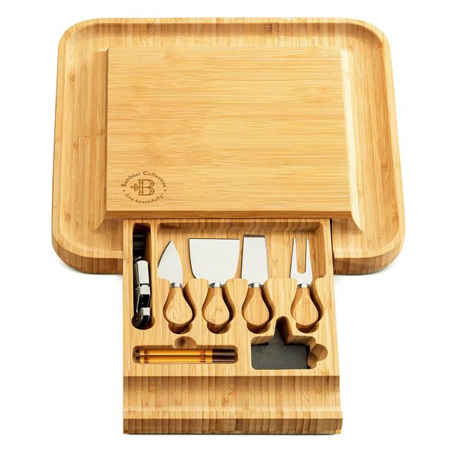 Bamboo Cheese Board Set - Large Charcuterie Board Cheese Board and Knife Set - Kitchen Wine Meat Cheese Platter - Unique Housewarming Gift, Wedding, Anniversary, Birthday or Bridal Shower Gift