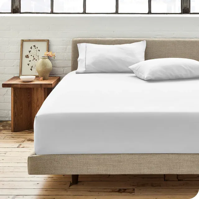 300 Thread Count Organic Cotton Percale King Fitted Sheet White by Bare Home