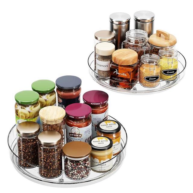 LAMU 2 Pack Lazy Susan Turntable Organizer for Cabinet Refrigerator 10''/10.6'' Kitchen Pantry Organizers and Storage Spices Rack Organization, Cabinet Medicine Organizer, Bathroom Makeup, Clear