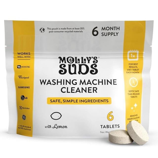 Molly's Suds Washing Machine Cleaner | Removes Odors & Grime from Front & Top Loader Machines, Including HE (Citrus - 6 Tablets)