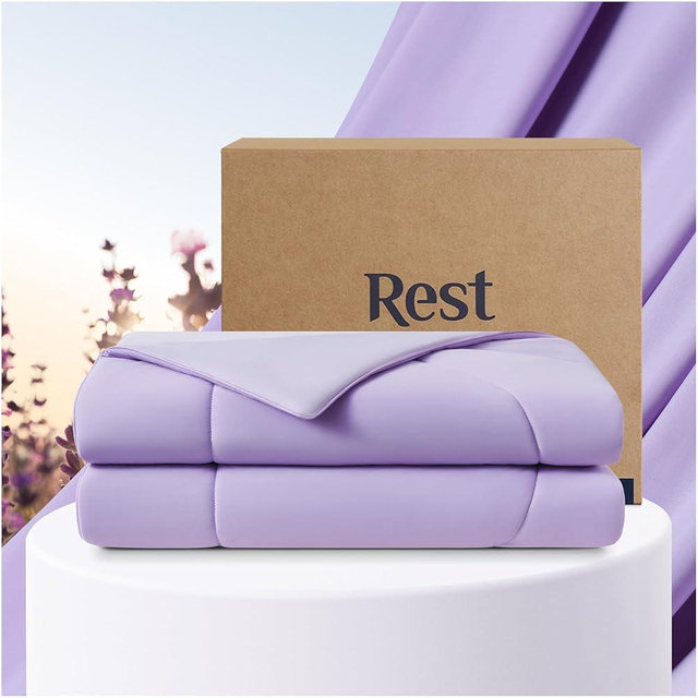 REST® Evercool® Cooling Comforter Full/Queen Blanket for Hot Sleepers, Summer Bedding to Keep Cool for Night Sweats, Breathable All-Season Lightweight Blanket, 90"x90" Inches, Lavender Breeze